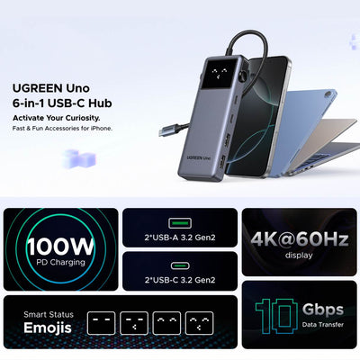 UGREEN Uno Hub USB-C 6 en 1 4K HDMI 10Gbps – Pantalla LED