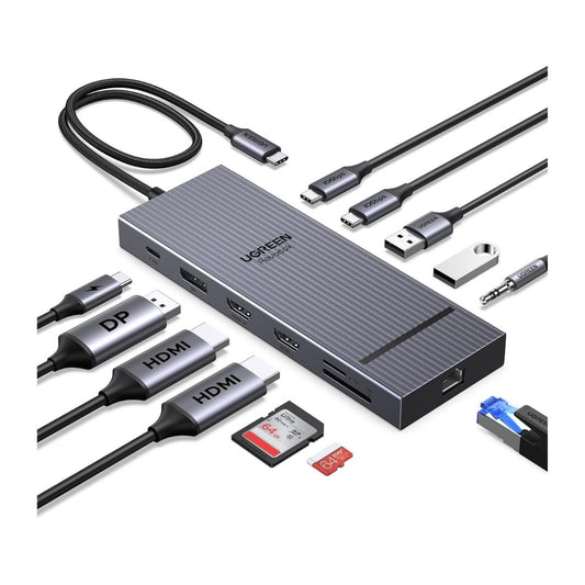 Ugreen Revodok Pro  4K,  12 en 1 con 2 HDMI, DP, 2x10G USB C, 2 USB-A2.0, 100 W PD, SD/TF, Ethernet de 1000 Mbps, audio de 3.5mm