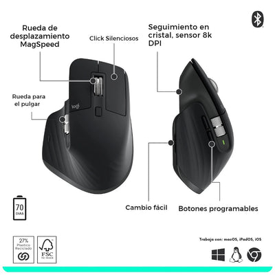 Logitech MX Master 3S Mouse inalámbrico 8K DPI