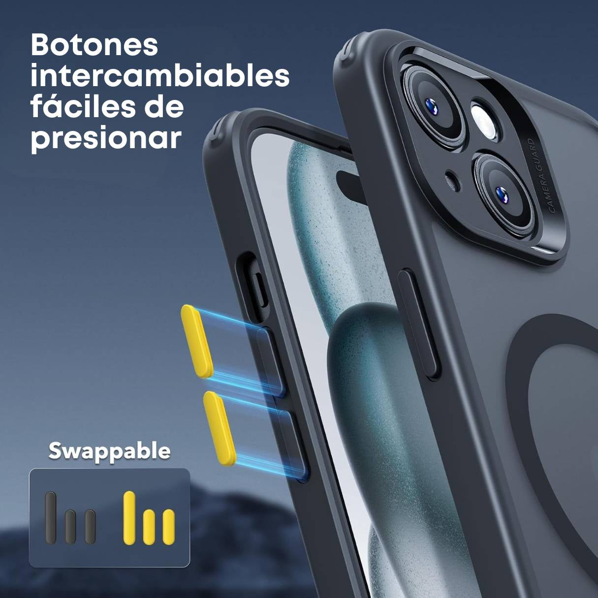 ESR Funda para iPhone 15 con MagSafe + Mica de Vidrio, protección de grado militar 3X, botones intercambiables, negro semitransparente