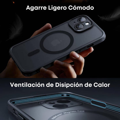 ESR Funda para iPhone 15 con MagSafe + Mica de Vidrio, protección de grado militar 3X, botones intercambiables, negro semitransparente
