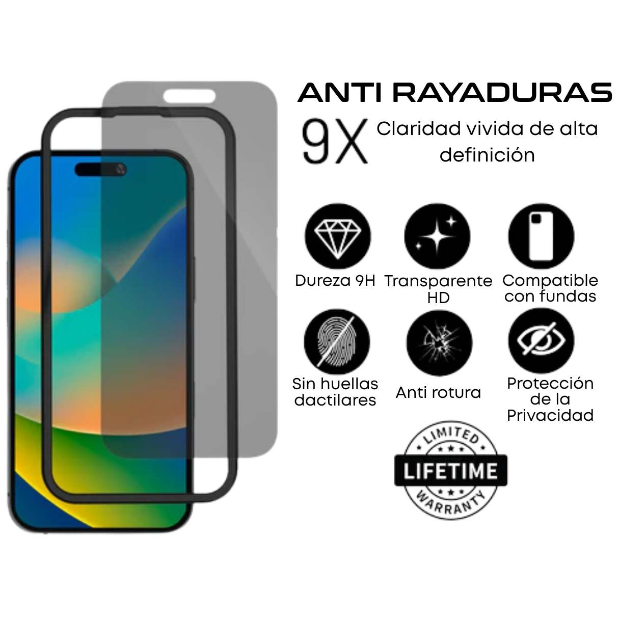 Artscase Mica de Vidrio iPhone 16 Pro Max Strong Shield Elite Privacy