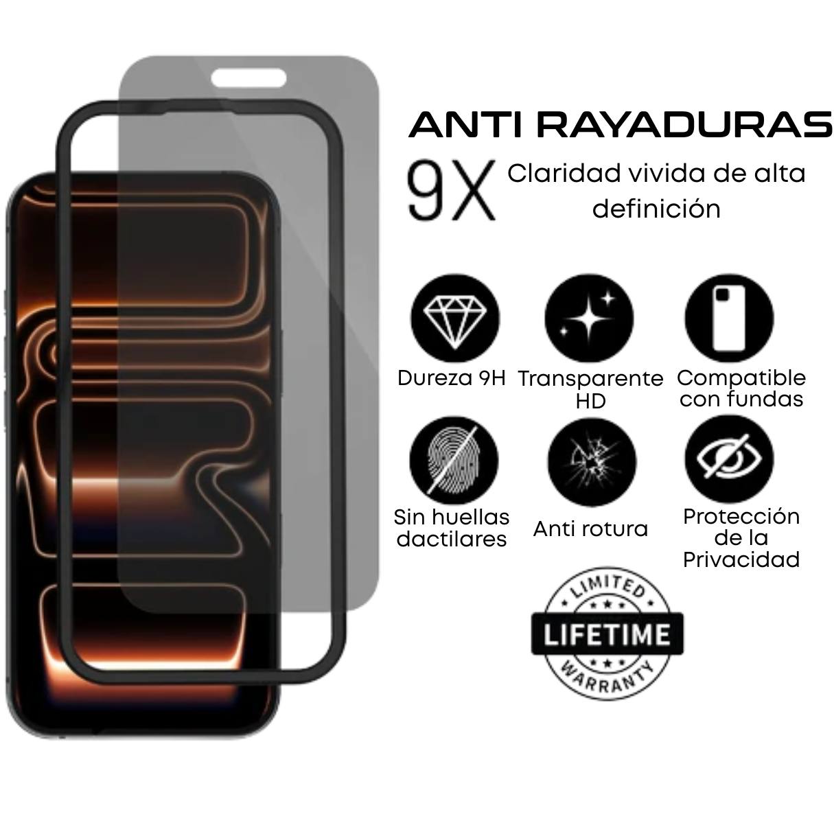 Artscase Mica de Vidrio iPhone 17 Strong Shield Elite Privacy