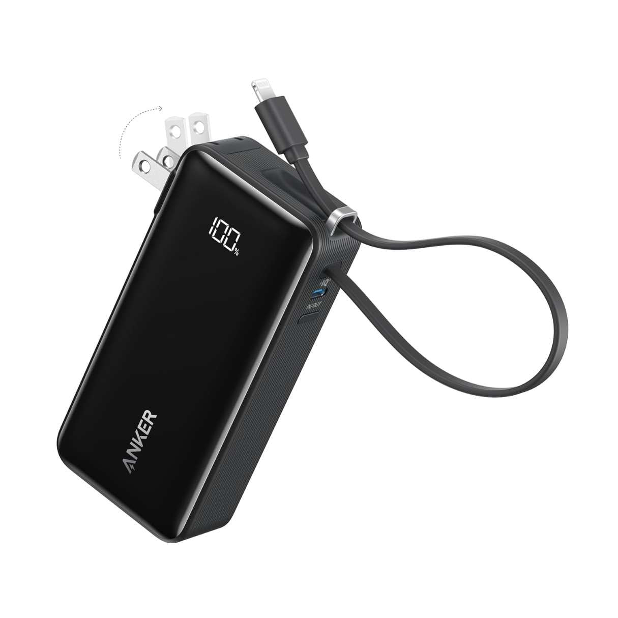 Power Bank 10000mAh Anker 3 en 1 con cable Lightning y enchufe integrado, para iPhone 14/13/12/11/X