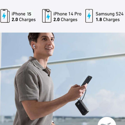 Power Bank 10000mAh Anker 3 en 1 con cable tipo C y enchufe integrado, para iPhone/Samsung