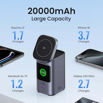 Ugreen Nexode Power Bank 20000mAh 145W PD 3.0 72Wh Qi2 15W Magsafe con pantalla inteligente para iPhone 16 Series/MacBook/iPad, Galaxy y más