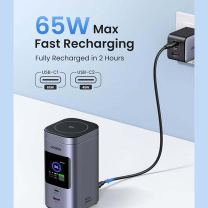 Ugreen Nexode Power Bank 20000mAh 145W PD 3.0 72Wh Qi2 15W Magsafe con pantalla inteligente para iPhone 16 Series/MacBook/iPad, Galaxy y más