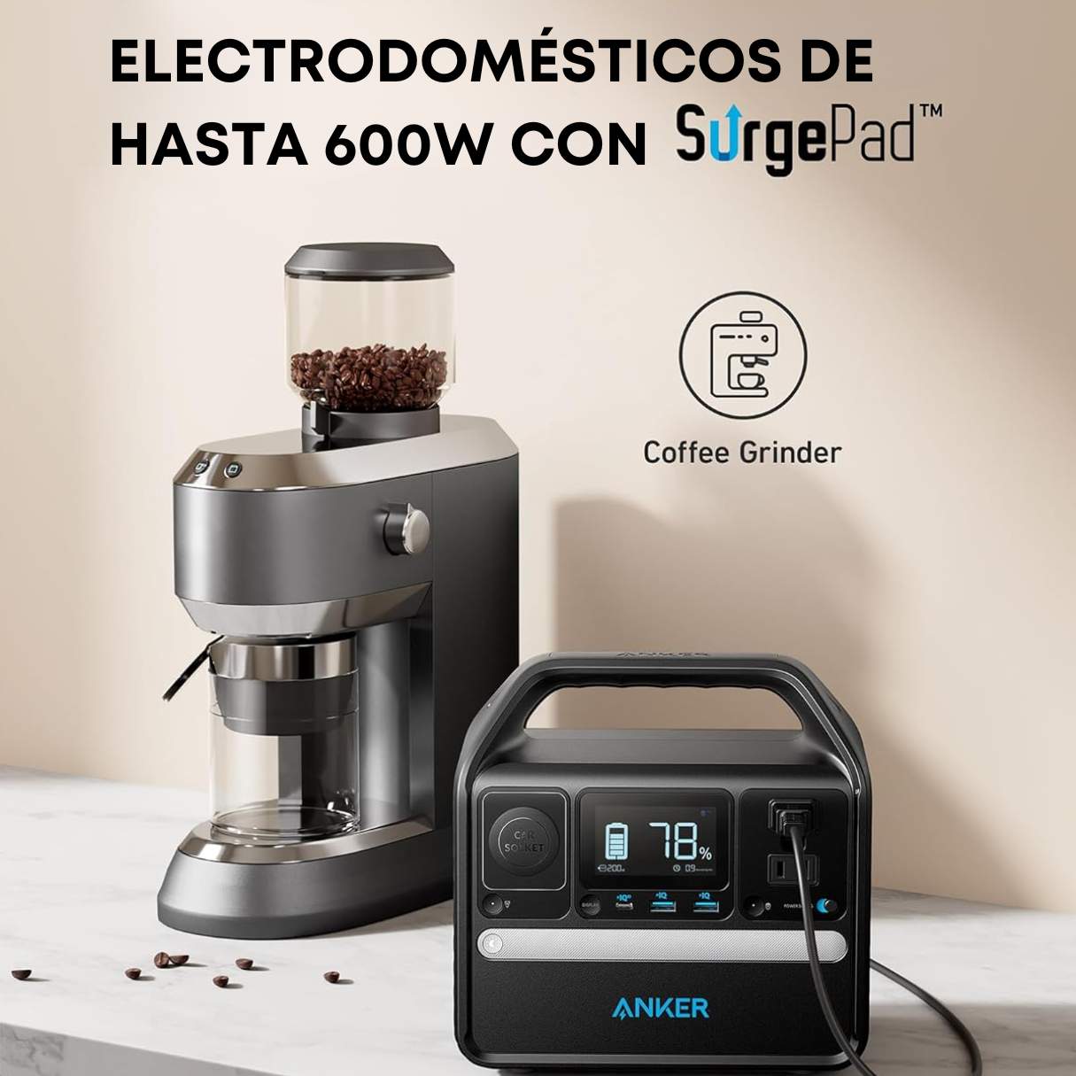 Anker SOLIX 521 Power Station 256Wh batería LiFePO4 salida 300W hasta 600W con SurgePad