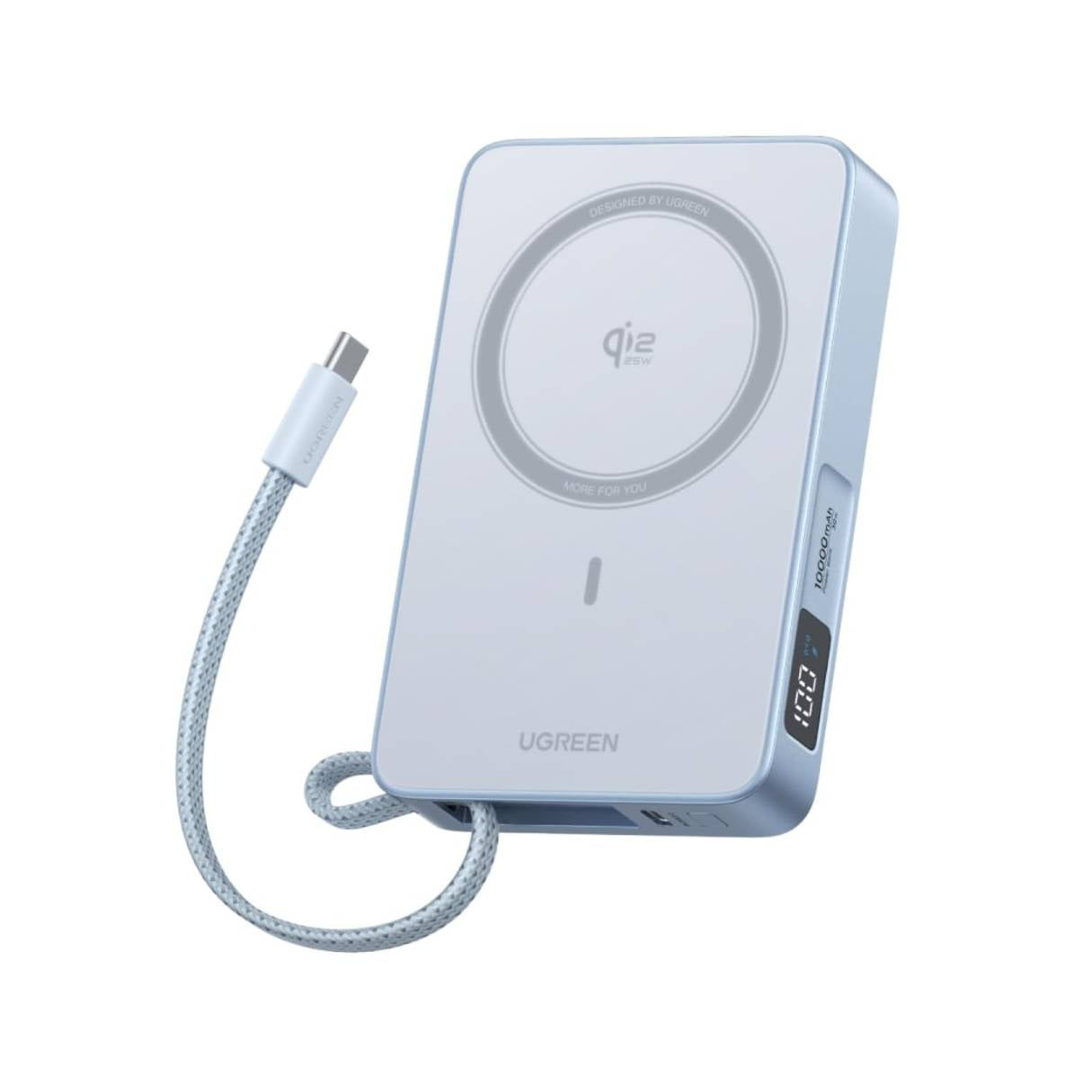 UGREEN MagFlow Power Bank de 10,000 mAh, carga inalámbrica certificada Qi2 de 25 W, con cable integrado tipo C, para iPhone 17 Pro Max/17 Pro/17 Air/17, Google Pixel 10 series