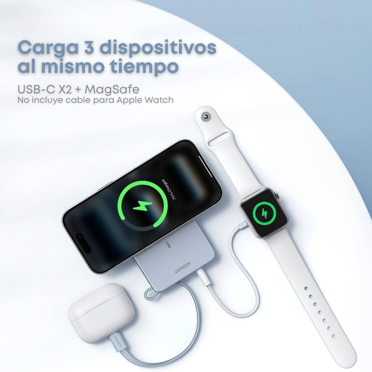 UGREEN MagFlow Power Bank de 10,000 mAh, carga inalámbrica certificada Qi2 de 25 W, con cable integrado tipo C, para iPhone 17 Pro Max/17 Pro/17 Air/17, Google Pixel 10 series