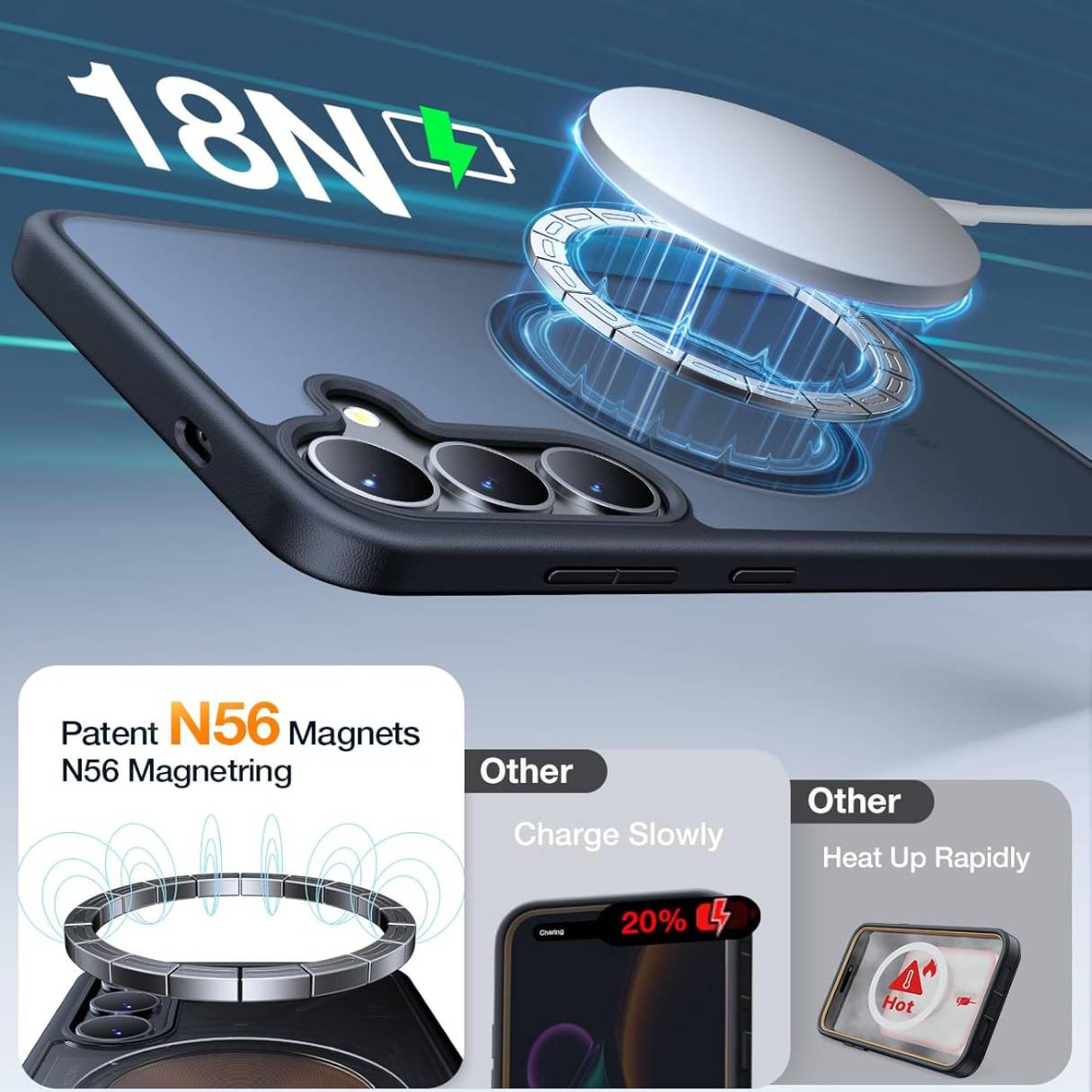 TORRAS Funda MagSafe para Samsung S25 Plus, negra transparente