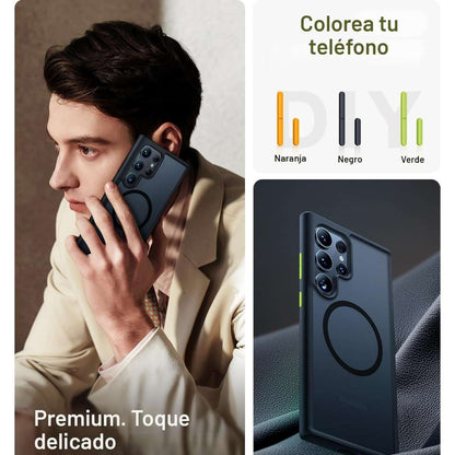 Torras Funda MagSafe para Samsung Galaxy S25 Ultra a prueba de golpes grado militar, delgada, semitransparente, negra
