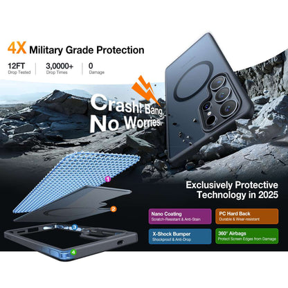 Torras Funda MagSafe para Samsung Galaxy S25 Ultra a prueba de golpes grado militar, delgada, semitransparente, negra