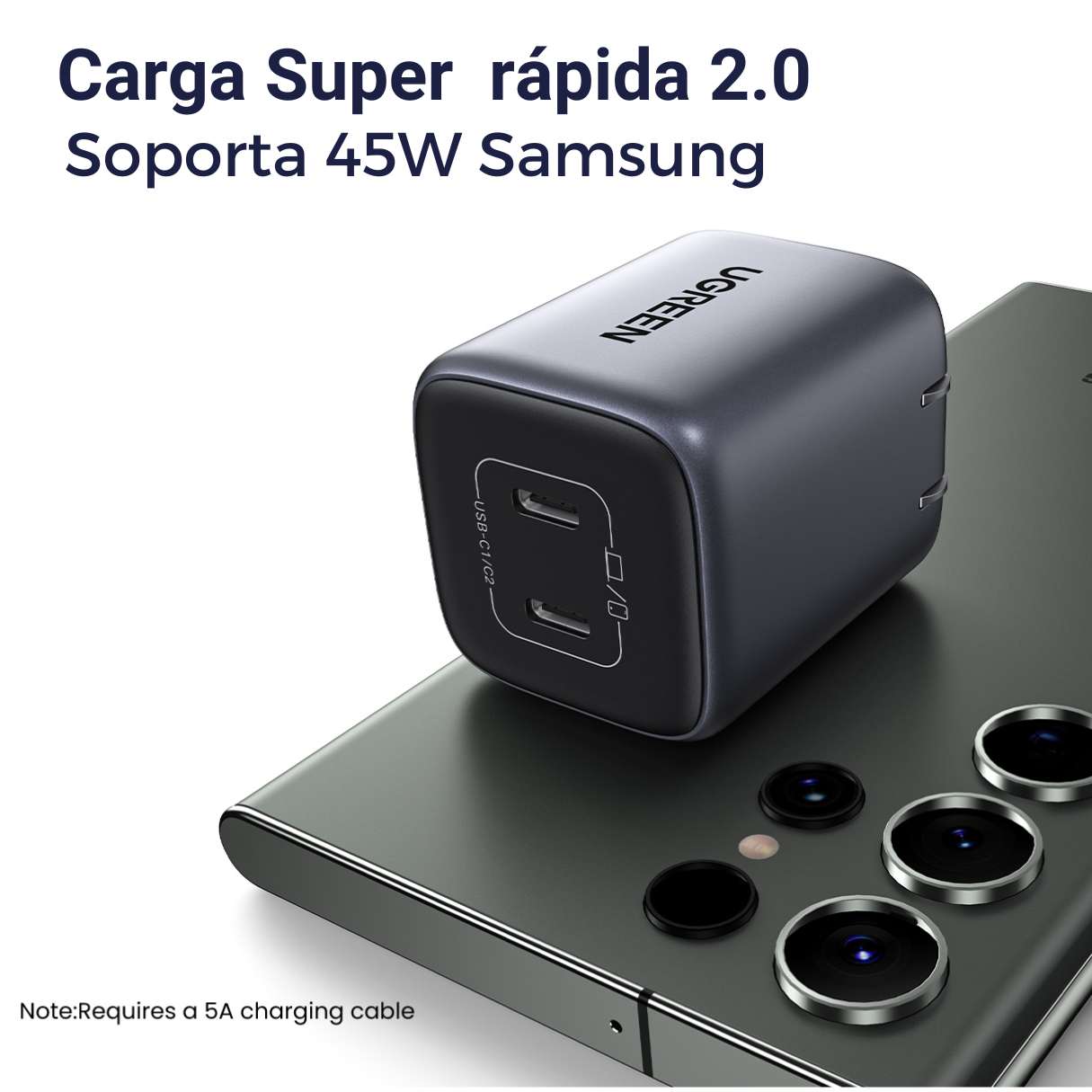 UGREEN Nexode Cargador USB-C 45W – 2 Puertos