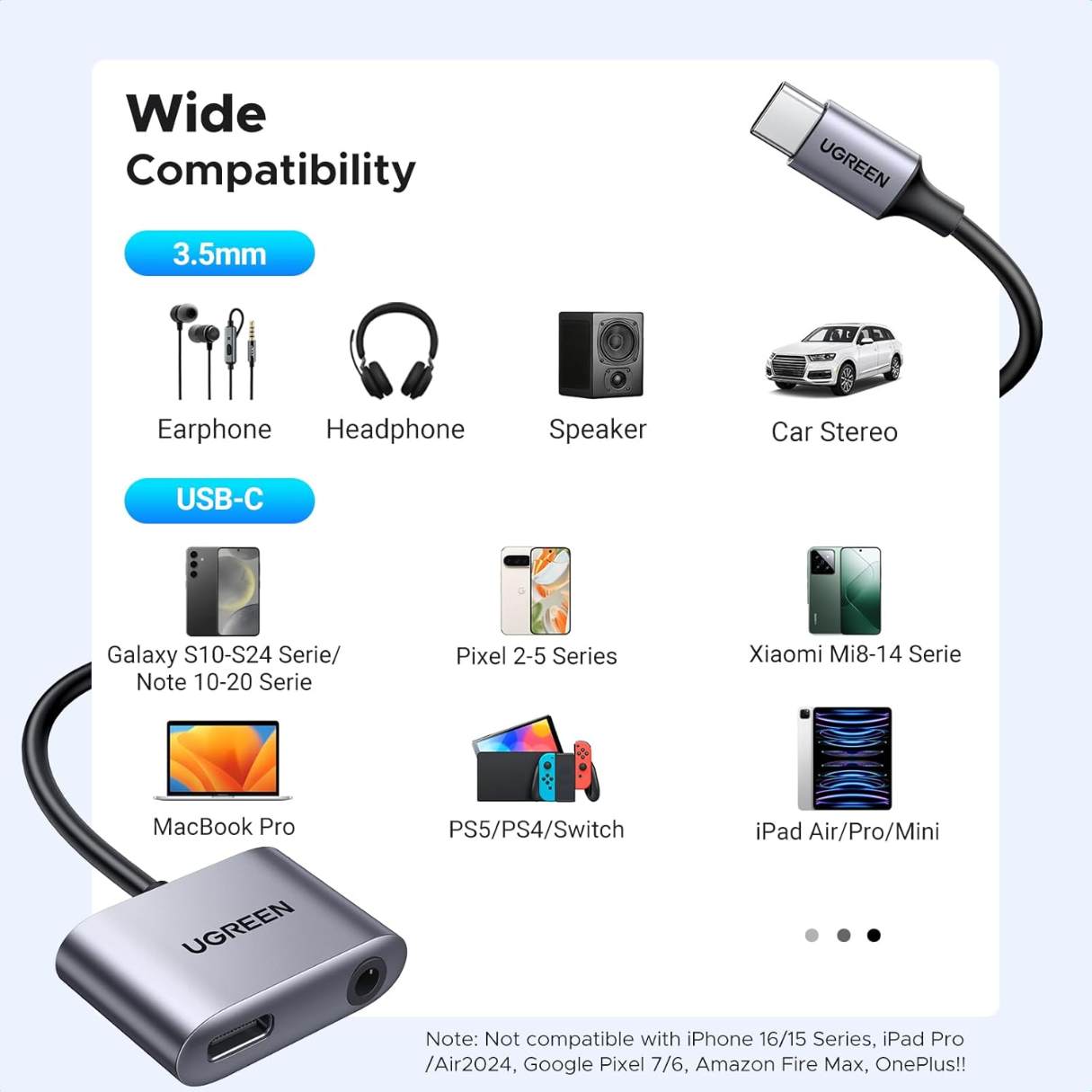 Ugreen USB-C a 3.5mm Adaptador de Audio con Puerto de Carga 2 en 1 PD 60W