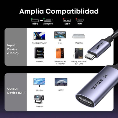 UGREEN Adaptador USB-C a DisplayPort 1.4 – 8K / 4K HDR