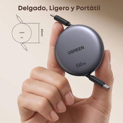 UGREEN Cable USB C retráctil de 100 W, cable tipo C, cable de carga USB C para iPhone 17/16/15/14/13, Galaxy S25, Pixel 9/8
