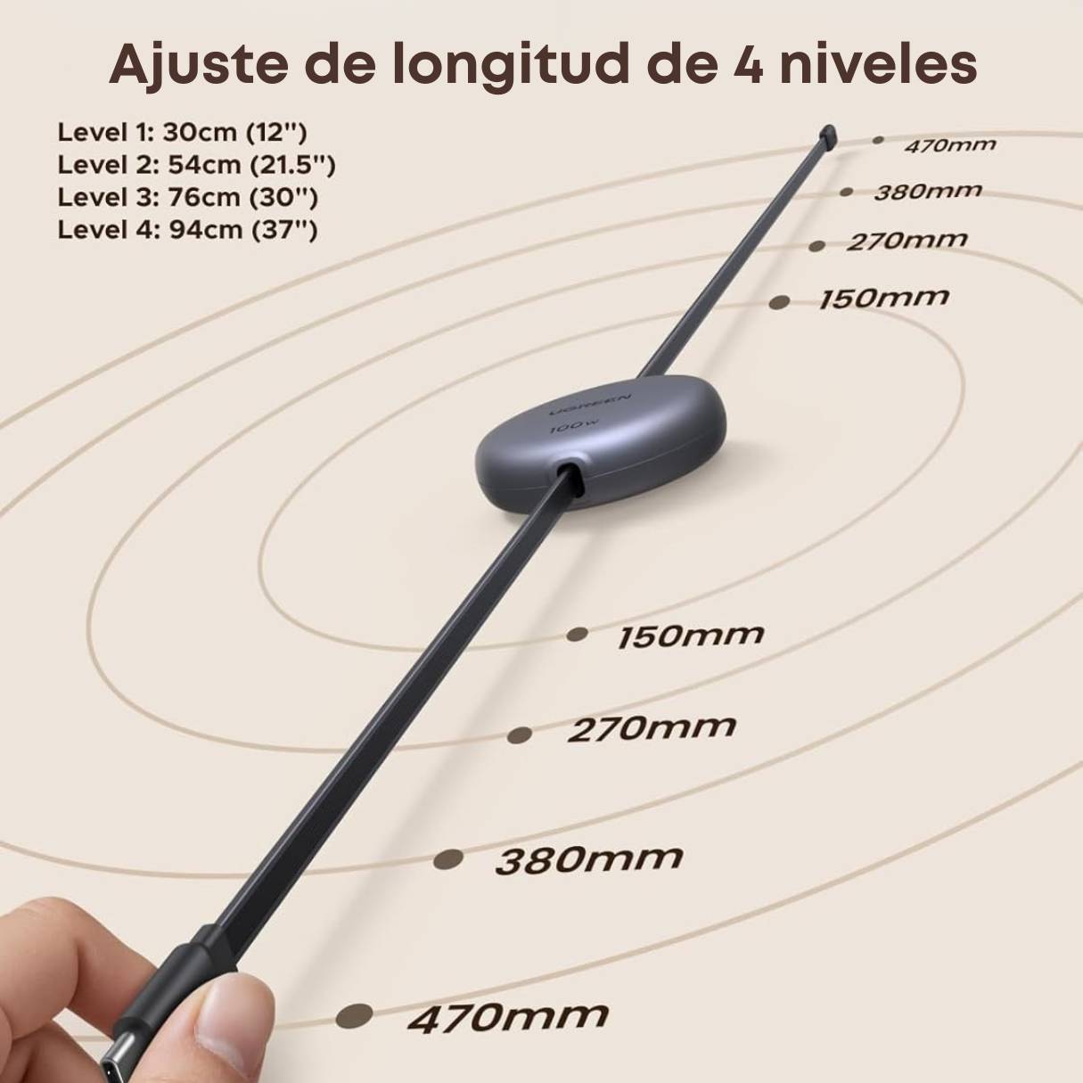 UGREEN Cable USB C retráctil de 100 W, cable tipo C, cable de carga USB C para iPhone 17/16/15/14/13, Galaxy S25, Pixel 9/8