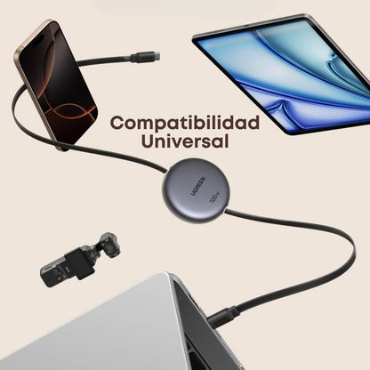 UGREEN Cable USB C retráctil de 100 W, cable tipo C, cable de carga USB C para iPhone 17/16/15/14/13, Galaxy S25, Pixel 9/8