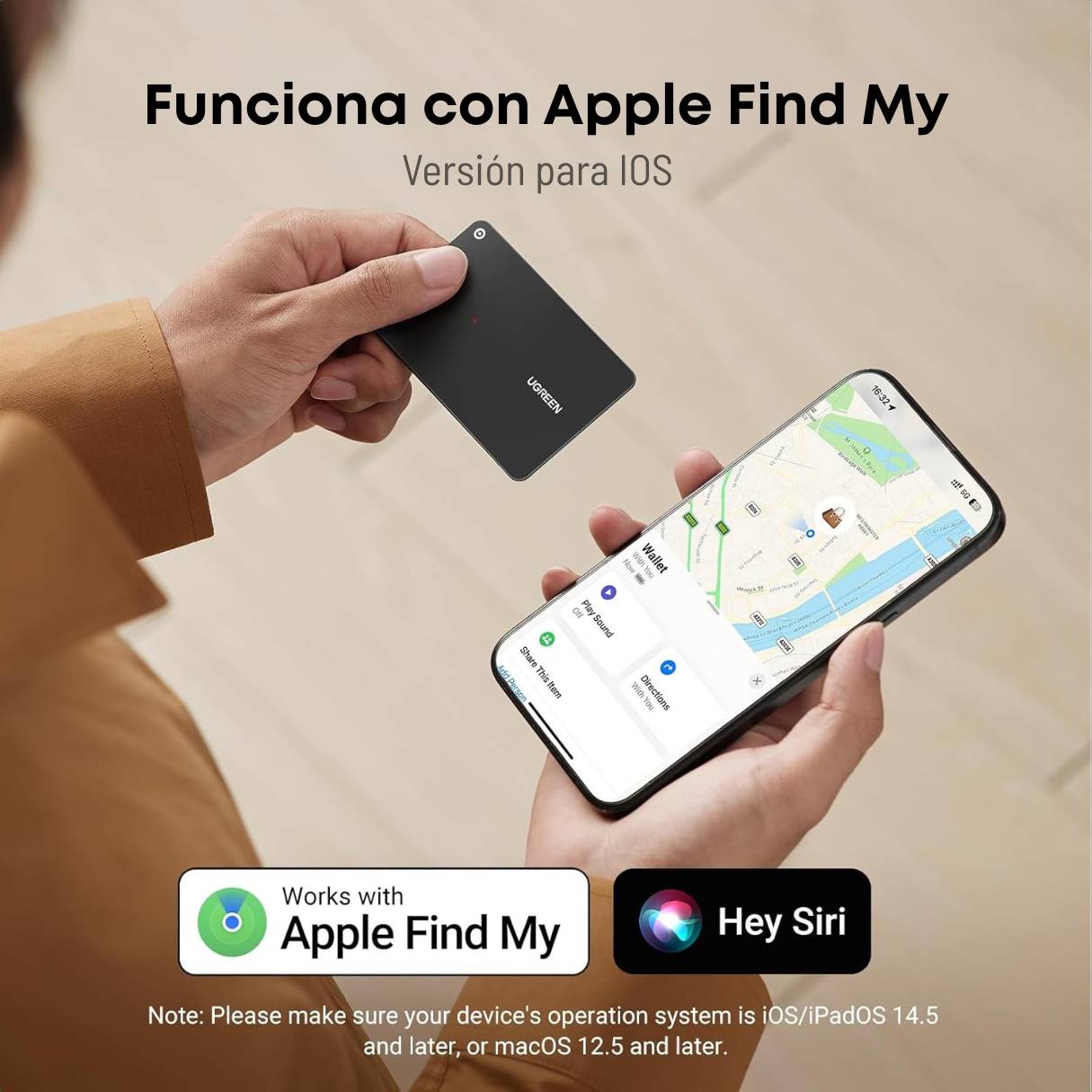 Ugreen FineTrack - Buscador inteligente delgado compatible con Apple Find My (solo iOS), impermeable, recargable, Bluetooth, para billetera