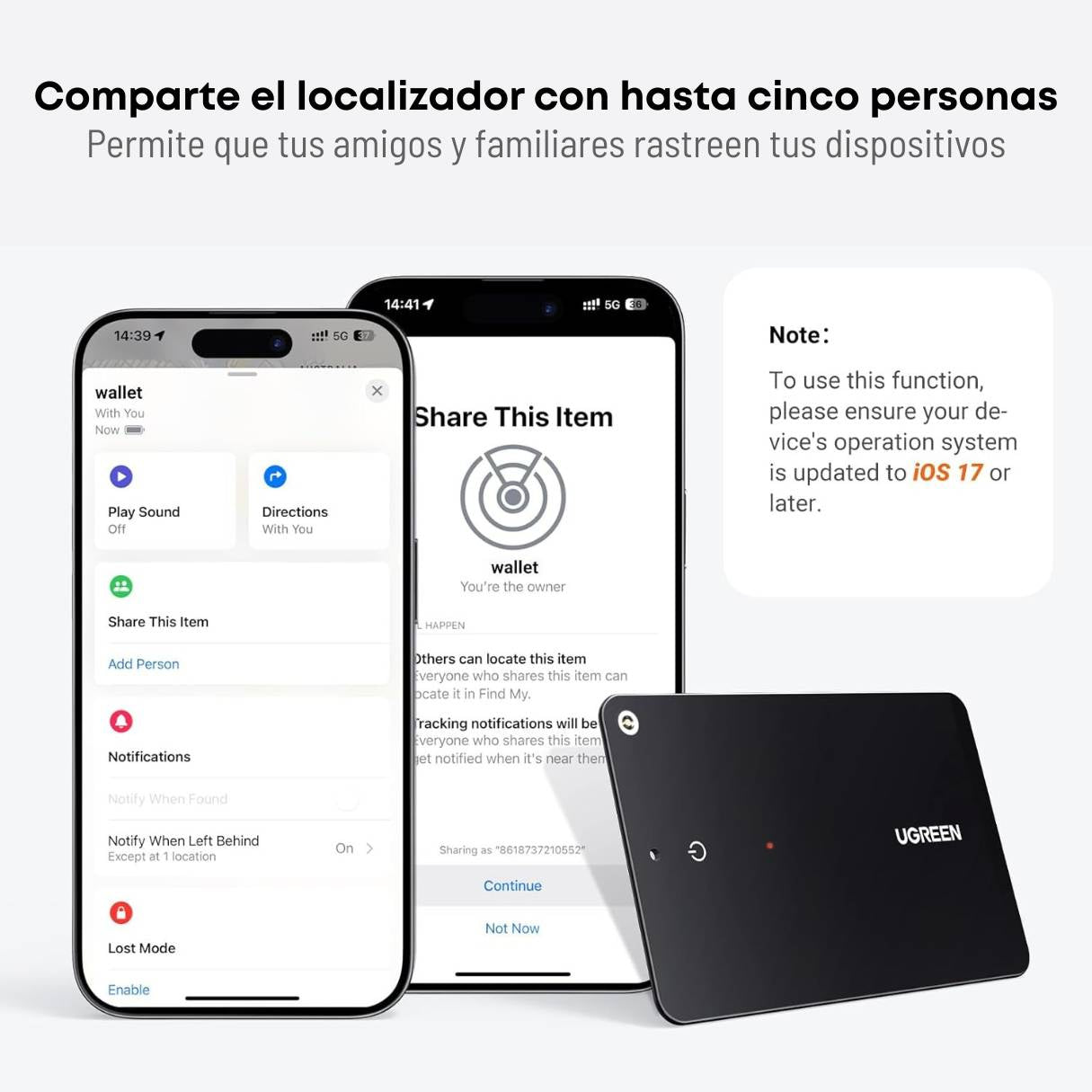 Ugreen FineTrack - Buscador inteligente delgado compatible con Apple Find My (solo iOS), impermeable, recargable, Bluetooth, para billetera