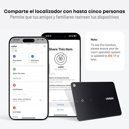 Ugreen FineTrack - Buscador inteligente delgado compatible con Apple Find My (solo iOS), impermeable, recargable, Bluetooth, para billetera