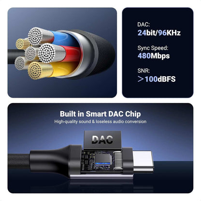 Ugreen Adaptador de audio tipo C a 3.5mm Aux Jack Dongle HiFi DAC Cable compatible con iPhone series 16/15, iPad, Galaxy S25 S24 Ultra