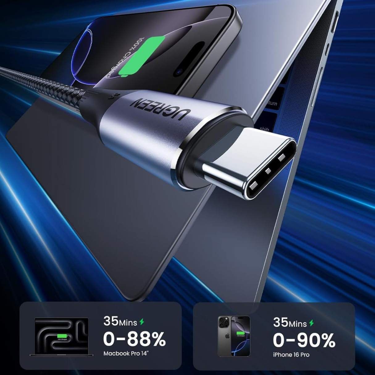 UGREEN Cable USB-C 3.2 Gen 2 – 10 Gbps, 240W PD, Video 4K (1 M)