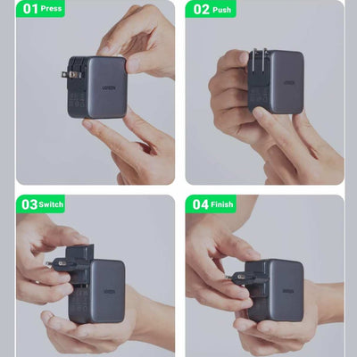 UGREEN Cargador Internacional USB-C 65W – 3 Puertos para Viaje