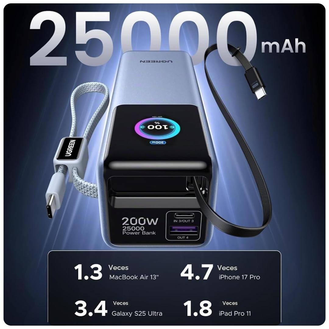 Ugreen Nexode Pro Power Bank de 25k mAh - 200W con 2 cables