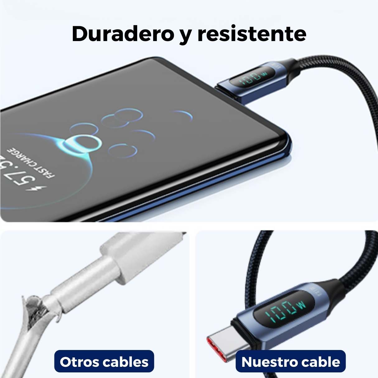 CABLE TIPO C CON PANTALLA LED 100W  TOOCKI 2M PARA SAMSUNG GALAXY/IPHONE 15