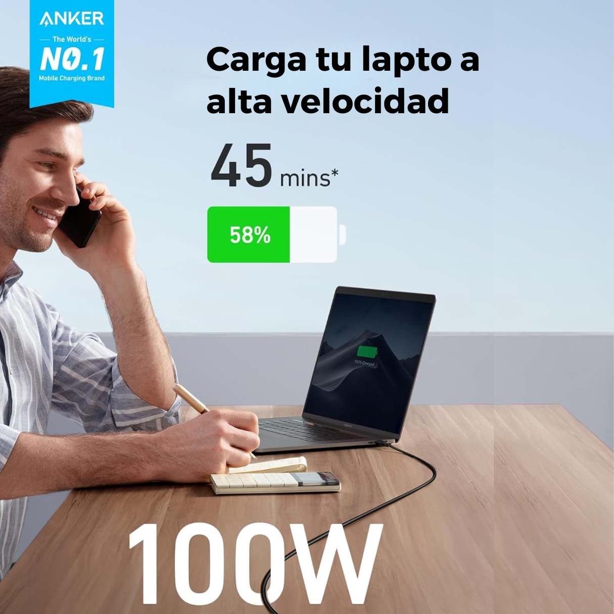 Anker cable tipo C powerline III 100W carga rápida 2.0 para Macbook/Samsung S24 Ultra/Switch