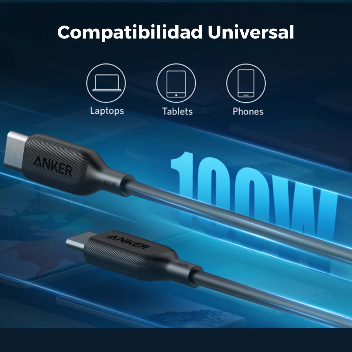 Anker cable tipo C powerline III 100W carga rápida 2.0 para Macbook/Samsung S24 Ultra/Switch