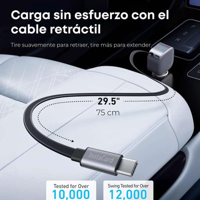 Anker Cargador de Vehículo USB-C 75W – Cable Retráctil