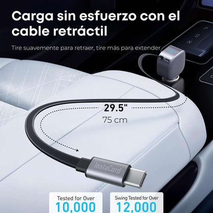 Anker Cargador de vehículo tipo C 75 W compacto carga rápida con cable retráctil incorporado tipo C