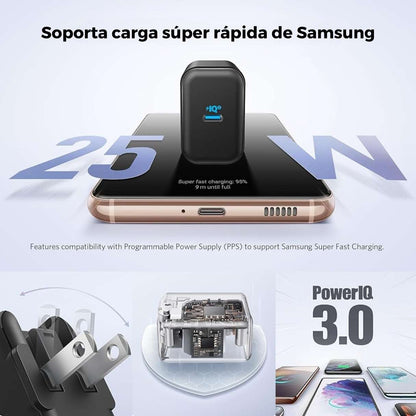 Anker cargador tipo C 25W para Samsung, diseño plegable PPS