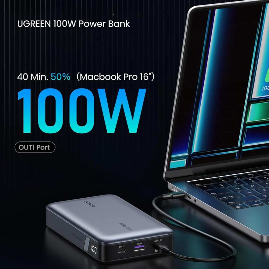 Power Bank Ugreen 20000mAh Nexode 100W PD3.0 con pantalla, para Macbook/iPad/iPhone, Samsung Galaxy