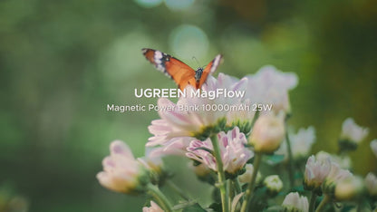 UGREEN MagFlow Power Bank de 10,000 mAh, carga inalámbrica certificada Qi2 de 25 W, con cable integrado tipo C, para iPhone 17 Pro Max/17 Pro/17 Air/17, Google Pixel 10 series